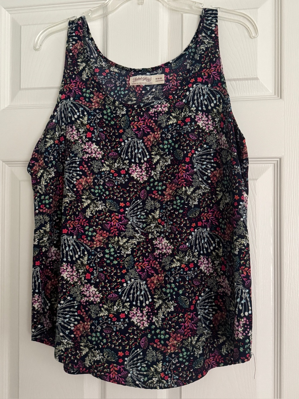 Faded Glory Navy Floral Scoop Neck Tank with Multicolor Print